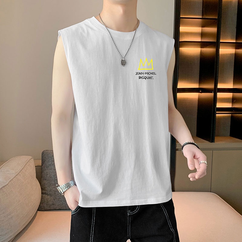 Áo Thun Ba Lỗ 100% Cotton Mỏng Cổ Tròn Dáng Rộng In Hình Cá Tính Thời Trang Mùa Hè Hàng Mới Dành Cho Bạn Nam