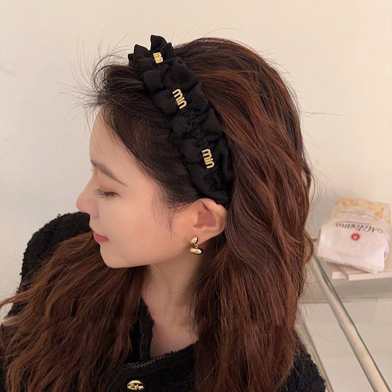 Băng Đô Cài Tóc Màu Đen In Chữ Phong Cách Hàn Quốc Đơn Giản Thời Trang