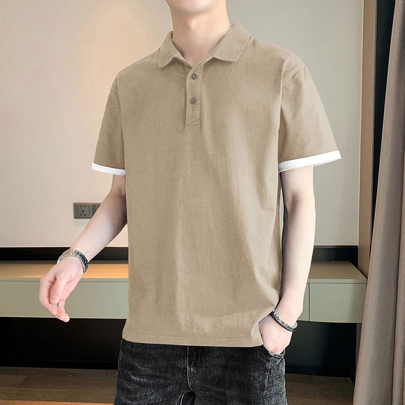 Áo polo Tay Ngắn Dáng Rộng Màu Trơn Phong Cách Hàn Quốc Thời Trang Mùa Hè Mới Cho Nam