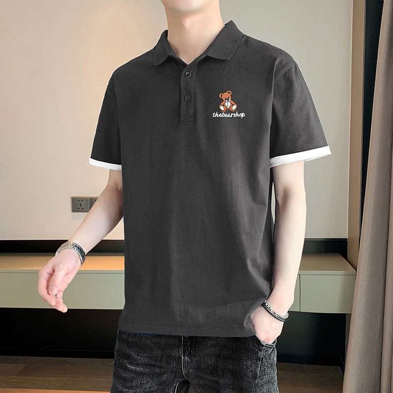 Áo polo Ngắn Tay In Hình Gấu Đơn Giản Thời Trang Mùa Hè Hàng Mới Dành Cho Bạn Nam