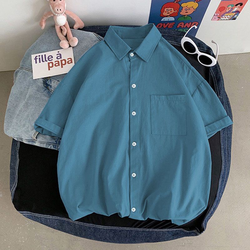 Áo Sơ Mi Tay Ngắn Màu Trắng Trơn Dáng Rộng Phong Cách Retro 10 Màu Tùy Chọn Thời Trang Cho Nữ