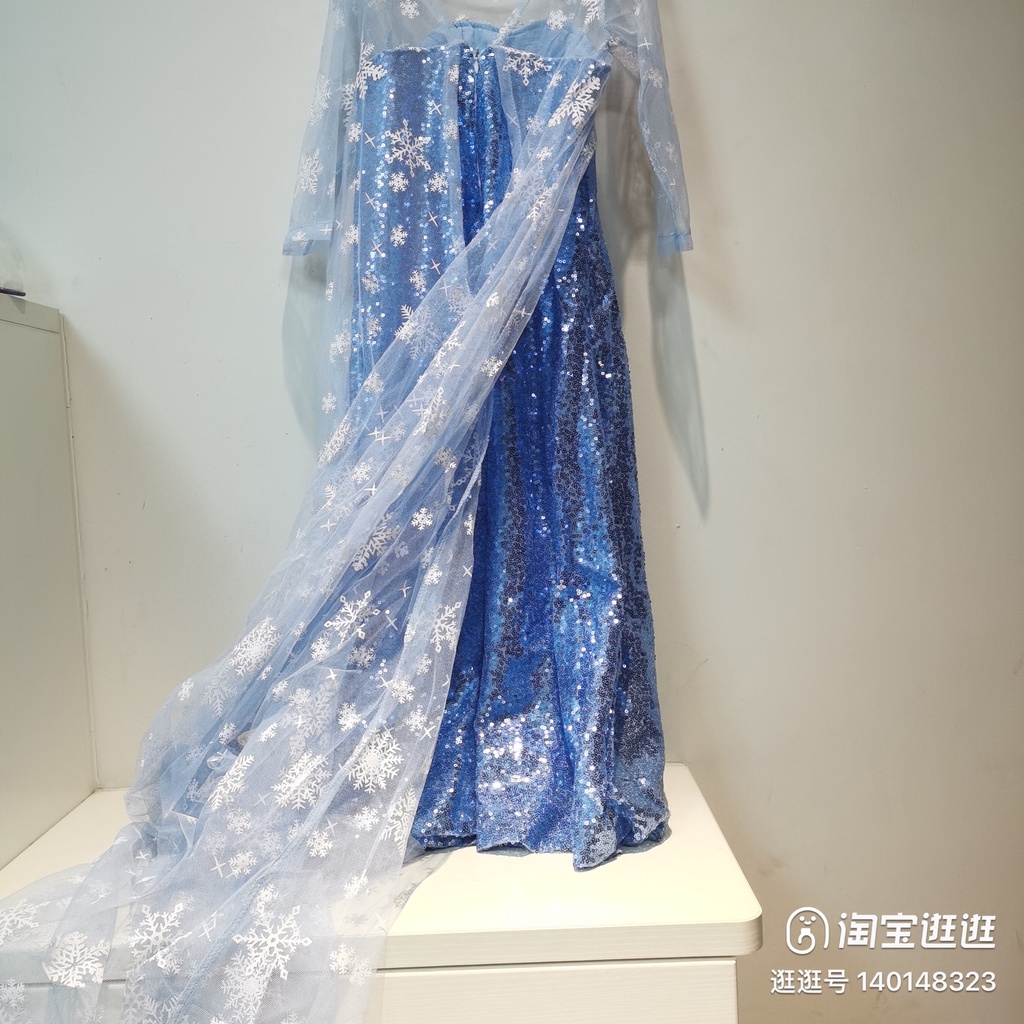 DISNEY Đầm Công Chúa Elsa Phối Lưới Đính Kim Sa Màu Xanh Dương Thời Trang Cho Bé Gái