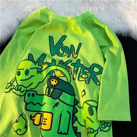 Jiashucheng Áo Thun Cotton Ngắn Tay Màu Xanh Lá Dạ Quang Phong Cách Retro Mùa Hè Cho Nữ