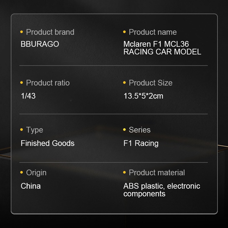 Bburago Xe 2022 F1 McLaren MCL36 Tỉ Lệ 1: 43 #4 Phụ Kiện Chuyên Dụng Dành Cho Lando Norriss #3Daniel Mô Hình Xe Đua Công Thức Ricciardo Bằng Hợp Kim