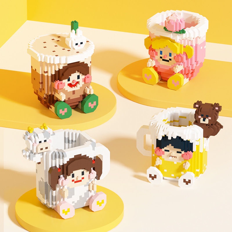 Đồ Chơi Lắp Ráp Lego Hộp Đựng Bút Hình Ly Trà Sữa Cỡ Nhỏ Dễ Thương Cho Bé