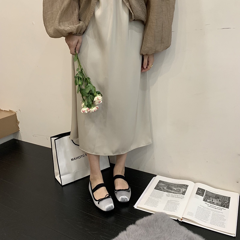 Giày Múa Ba Lê Đế Phẳng Quai Dây Satin Phong Cách Retro Mùa Hè Mới 2023 Dành Cho Bạn Nữ