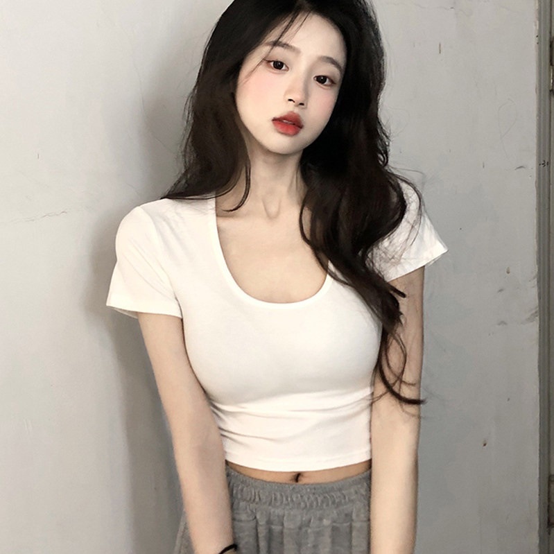 Áo Thun Ôm Sát Cổ Chữ U Quyến Rũ Thời Trang Mùa Hè Hàng Mới Dành Cho Nữ