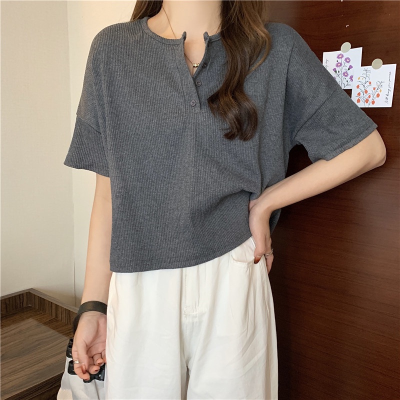 Áo thun SUXI tay ngắn dáng rộng màu sắc đơn giản dành cho nữ