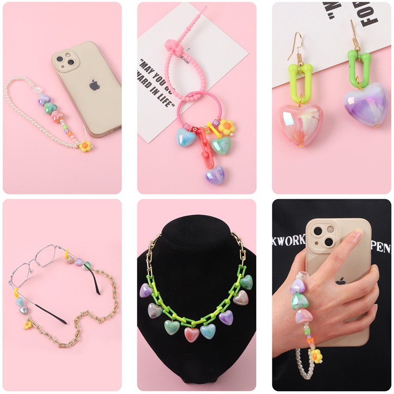 Chuỗi Hạt Hình Trái Tim Nhiều Màu Kích Thước 19X18mm Dùng Làm Trang Sức / Điện Thoại / Móc Khóa Diy