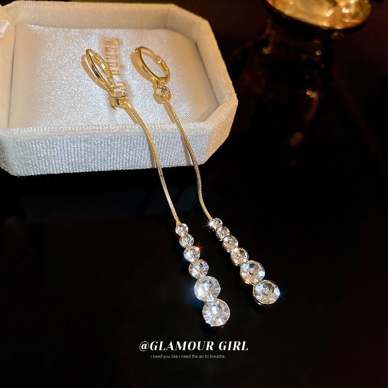 Bông Tai Dáng Dài Đính Đá Thời Trang Hàn Quốc Cho Nữ