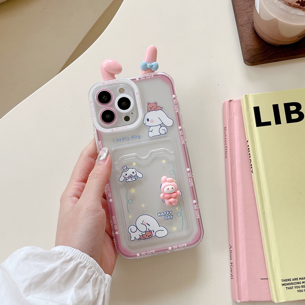Ốp Điện Thoại Tpu Mềm Trong Suốt Hình Sanrio 3D Có Ngăn Đựng Thẻ Cho iPhone 14 13 12 11 Pro XR XS Max 7 8Plus