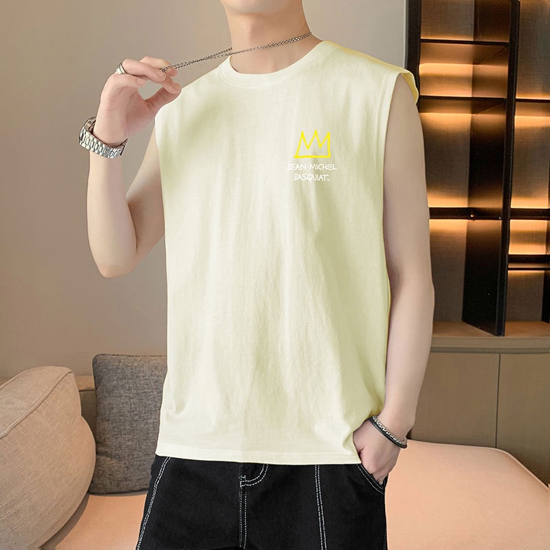 Áo Thun Ba Lỗ 100% Cotton Mỏng Cổ Tròn Dáng Rộng In Hình Cá Tính Thời Trang Mùa Hè Hàng Mới Dành Cho Bạn Nam