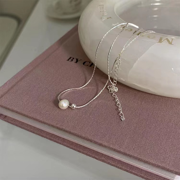 Dây Chuyền Bạc Sterling Đính Ngọc Trai Phong Cách Tối Giản Sang Trọng Thời Trang Mùa Hè