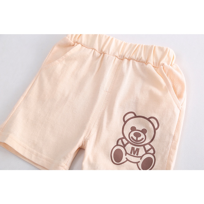 Set Áo Thun Ngắn Tay In Hình Gấu + Quần short Thời Trang Dễ Thương Cho Bé