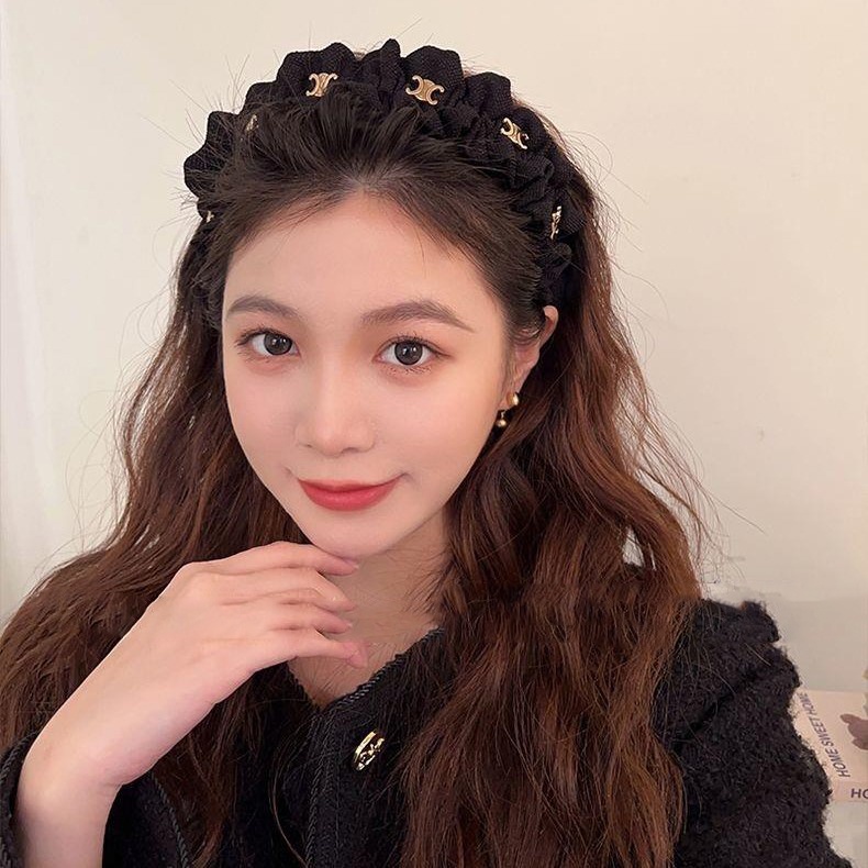 Băng Đô Cài Tóc Màu Đen In Chữ Phong Cách Hàn Quốc Đơn Giản Thời Trang