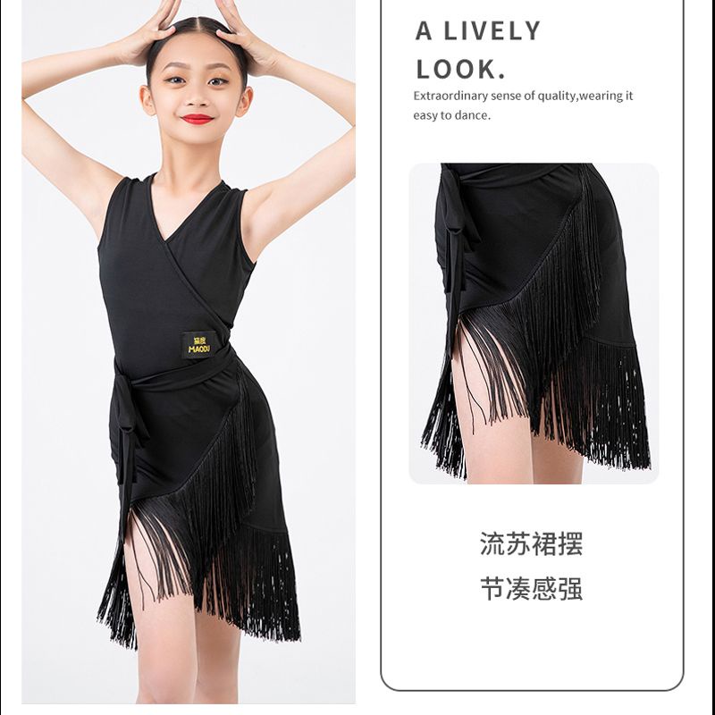 Đầm Khiêu Vũ Latin Không Tay Phối Tua Rua Thời Trang Dành Cho Bé Gái 3.24