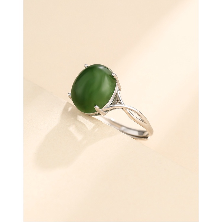 Nhẫn Hở Mạ Bạc 925 Hình oval Dát Sáp Ong Màu Trắng Vàng 18K