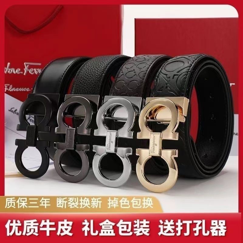 Salvatore Ferragamo Thắt Lưng Da Bò Khóa Số 8 Kiểu Dáng Đơn Giản Hợp Thời Trang Cho Nam