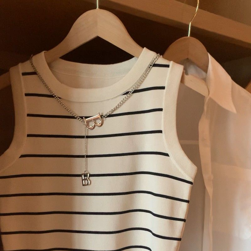 Áo tanktop COZOKC dệt kim không tay kẻ sọc thời trang quyến rũ cho nữ