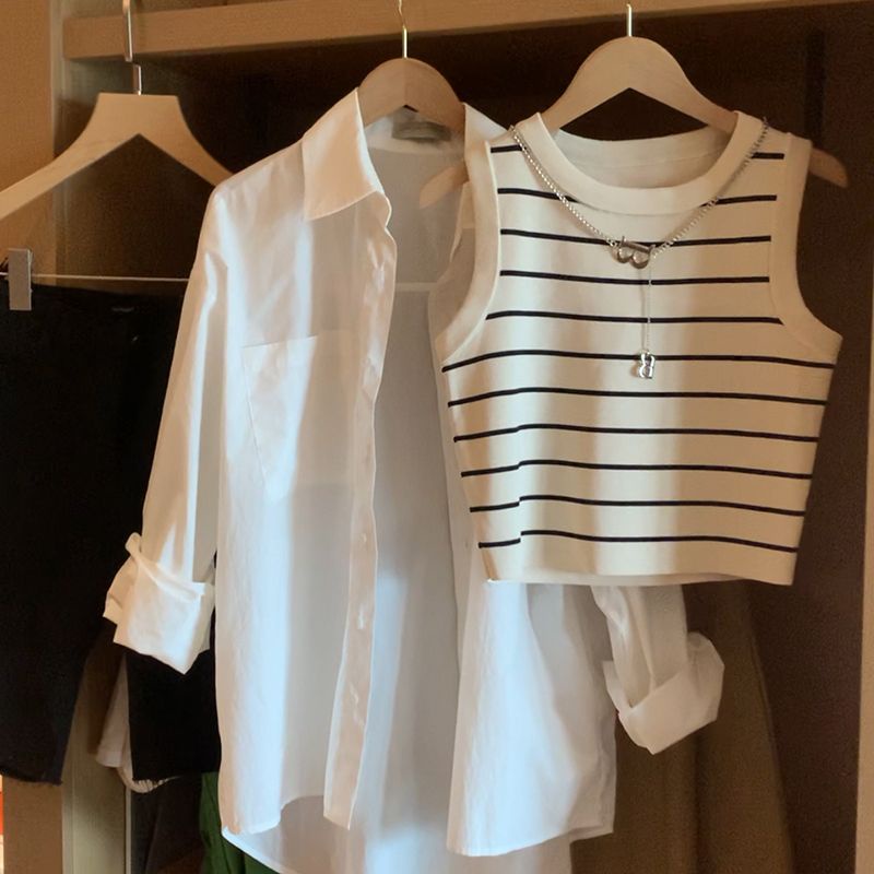 Áo tanktop COZOKC dệt kim không tay kẻ sọc thời trang quyến rũ cho nữ