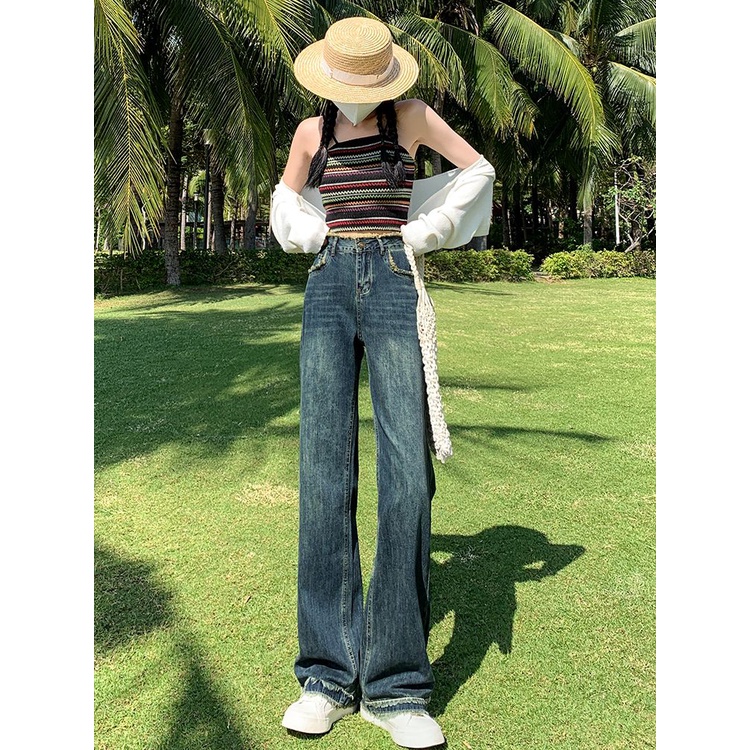 Quần jean dài COZOK ống rộng lưng cao thời trang cá tính trẻ trung