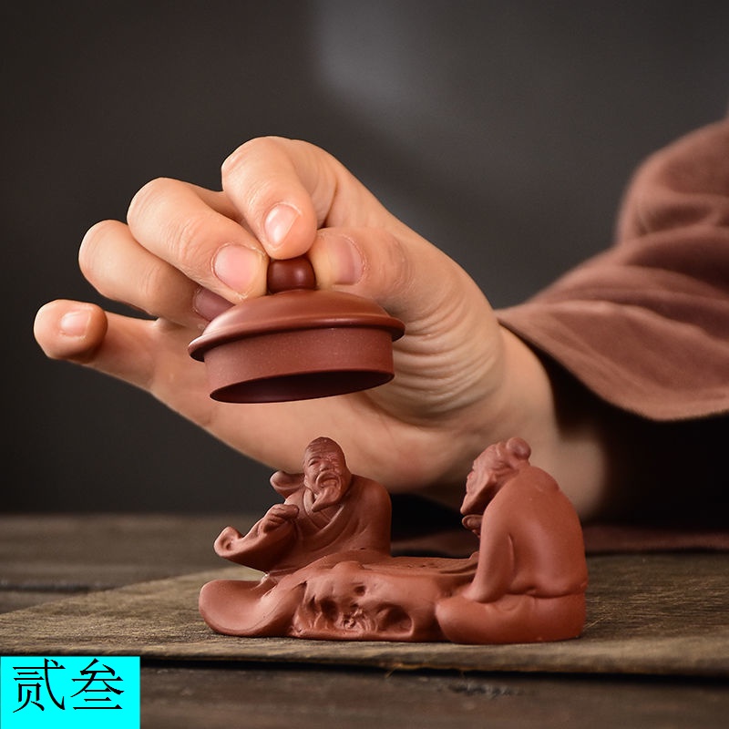 Bộ Búp Bê Chú Tiểu Kung Fu Mini Bằng Gốm Cát Tím Để Bàn Trang Trí