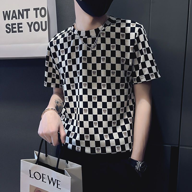 Áo Thun Tay Ngắn Cổ Tròn Họa Tiết Kẻ Sọc Thời Trang Mùa Hè Cho Nam