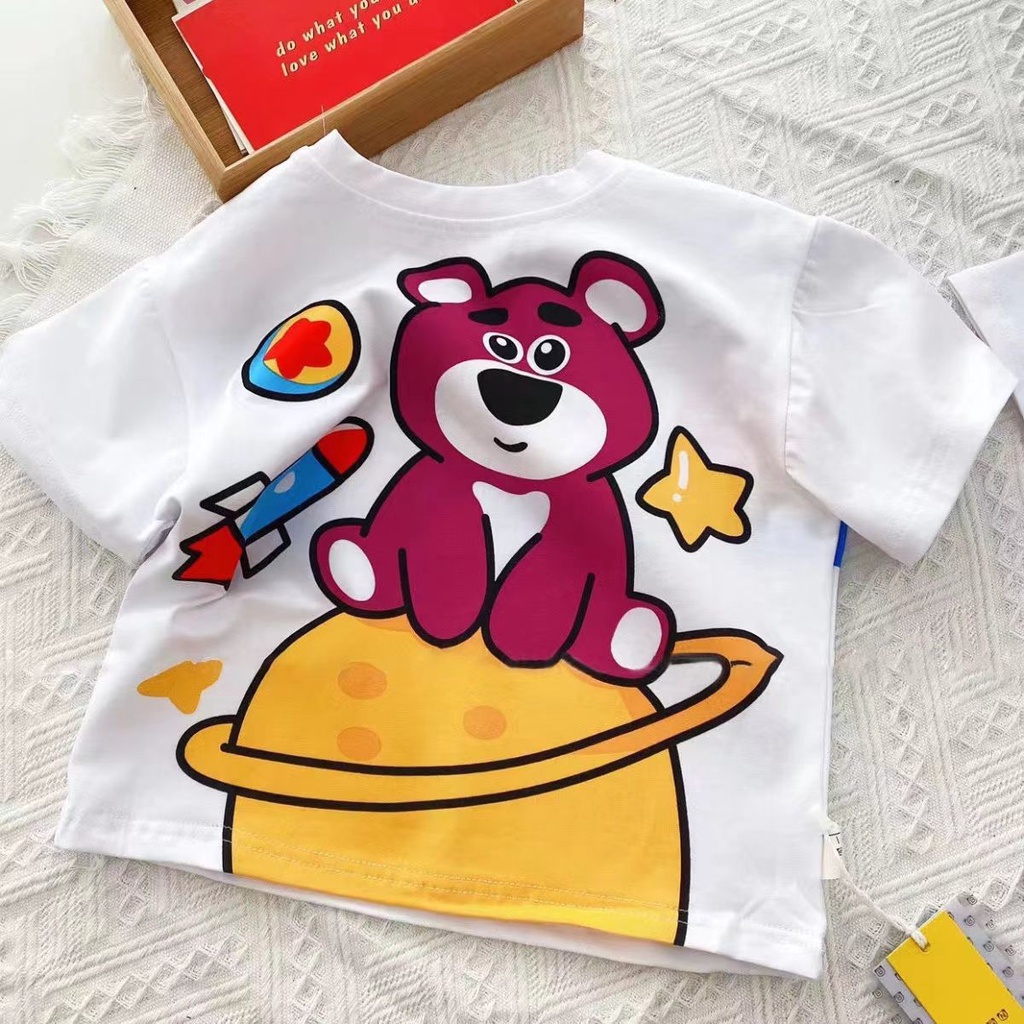 Áo Thun Cộc Tay In Hình Gấu Và Dâu Hoạt Hình Cho Bé Gái-AA0063