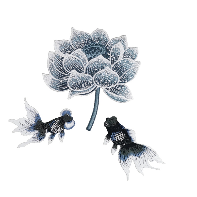 Sticker Ủi Thêu Hình Hoa Sen Phong Cách Trung Hoa