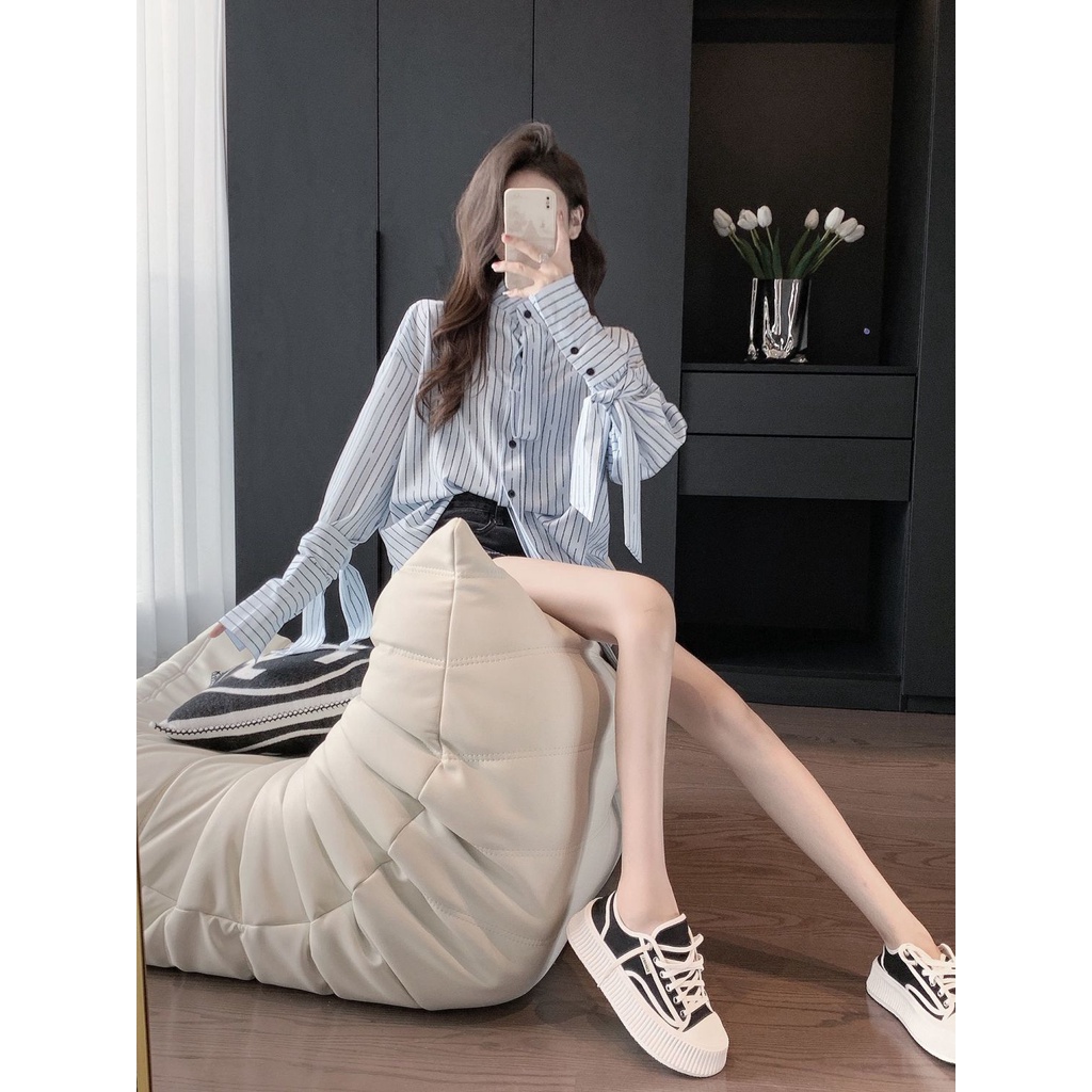 Áo Sơ Mi Tay Dài Dáng Rộng Họa Tiết Kẻ Sọc Thời Trang Mùa Xuân 2023 Mới Cho Nữ