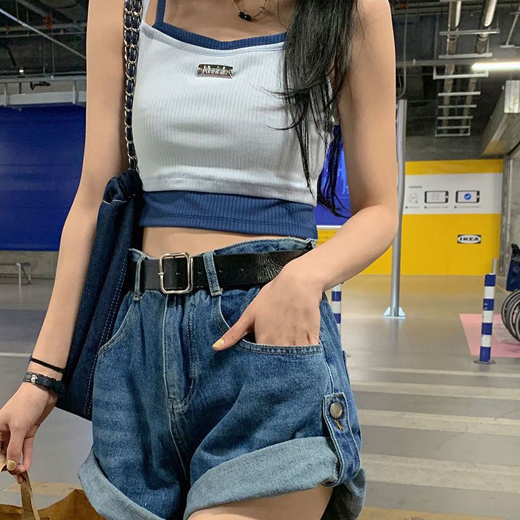 Wild Girl Áo Croptop Giả Hai Lớp Màu Trơn Thời Trang Cho Nữ