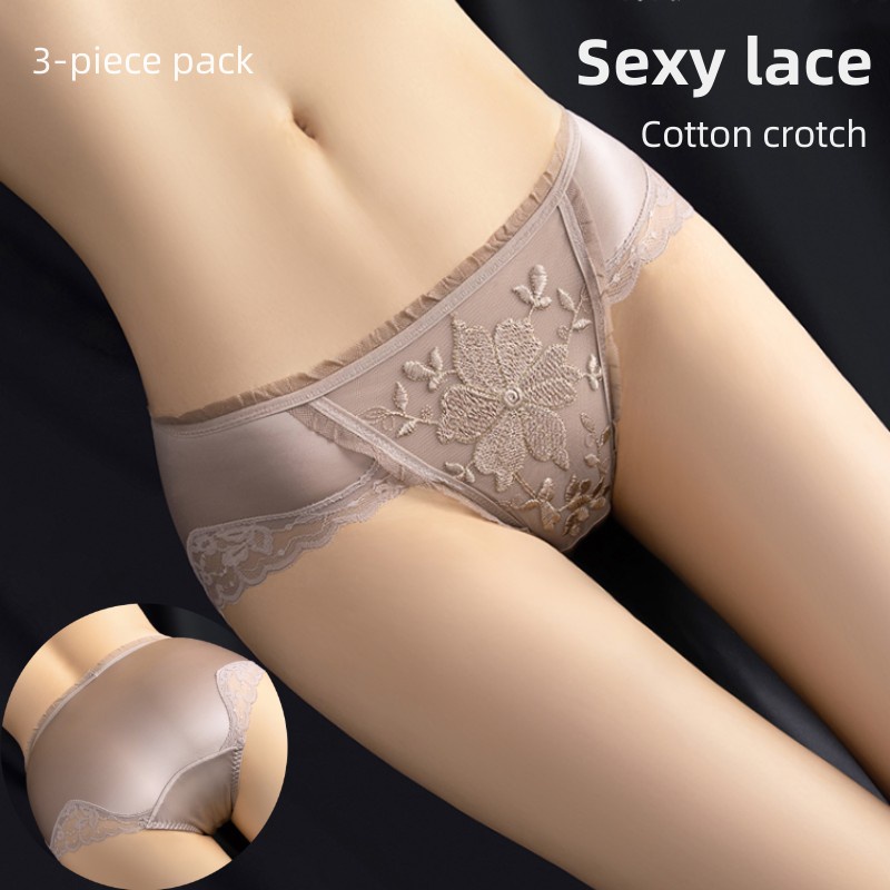 Quần Lót Lụa Satin Mỏng Không Đường May Thêu Hoa Hòa Tan Trong Nước Gợi Cảm Mùa Hè Phong Cách Nhật Bản Cho
