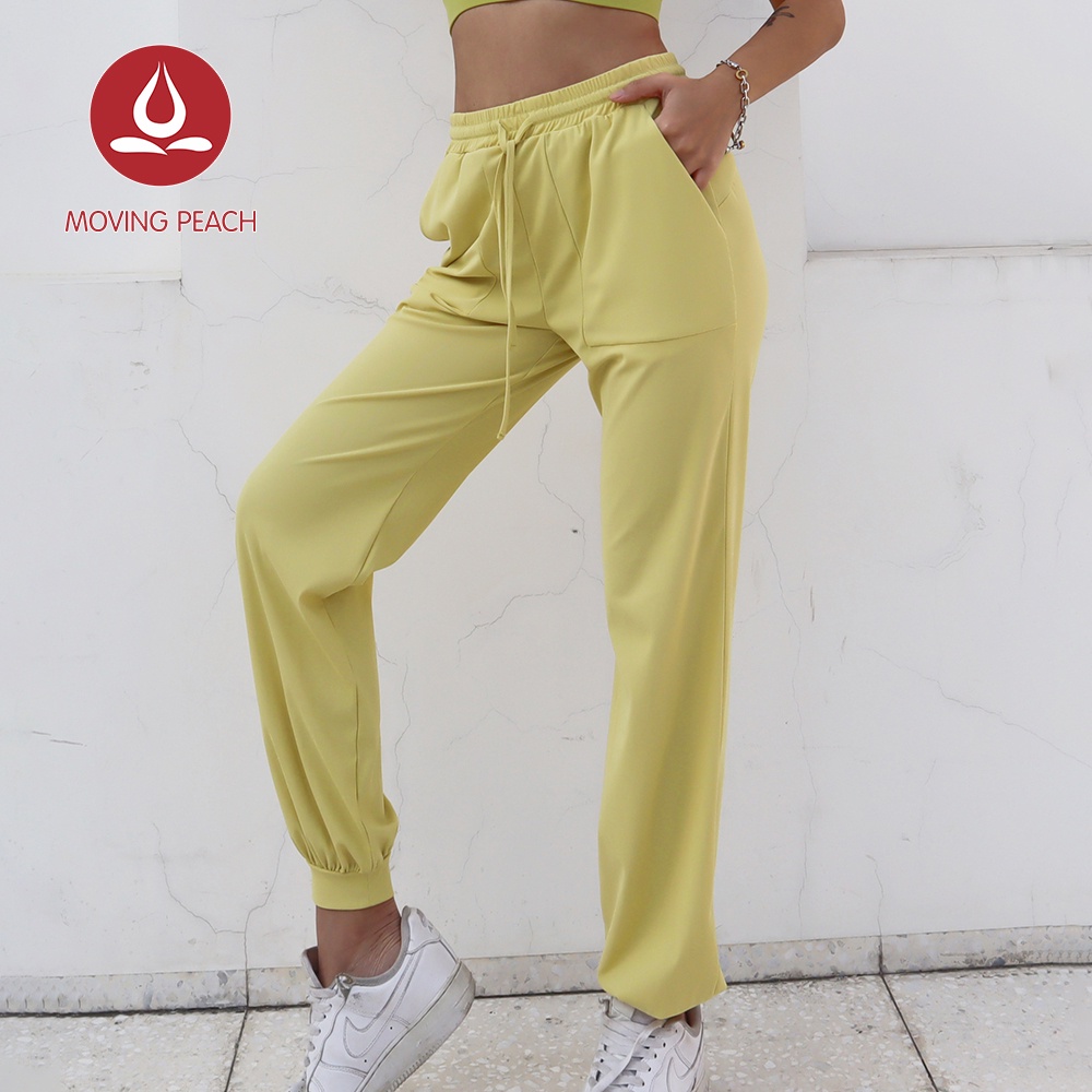 MOVING PEACH DLK Quần Jogger Lưng Cao Dáng Rộng Nhanh Khô Thoáng Khí Kèm Túi Thời Trang Cho Nữ