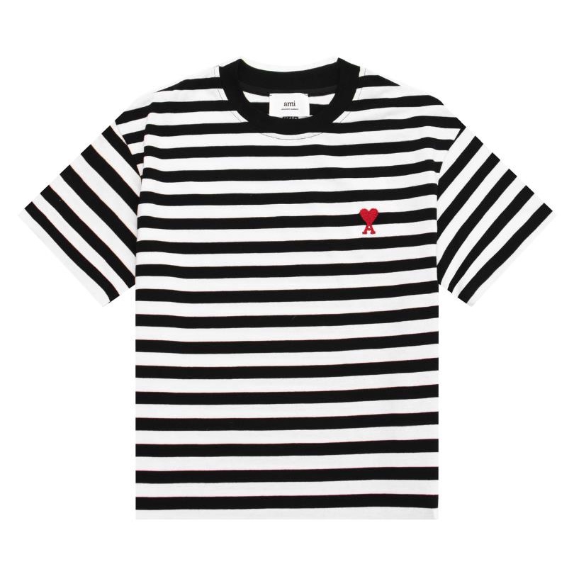 Áo Thun Cổ Tròn Kẻ Sọc Thêu Hình Trái Tim Phong Cách Mới Cho Nam Và Nữ