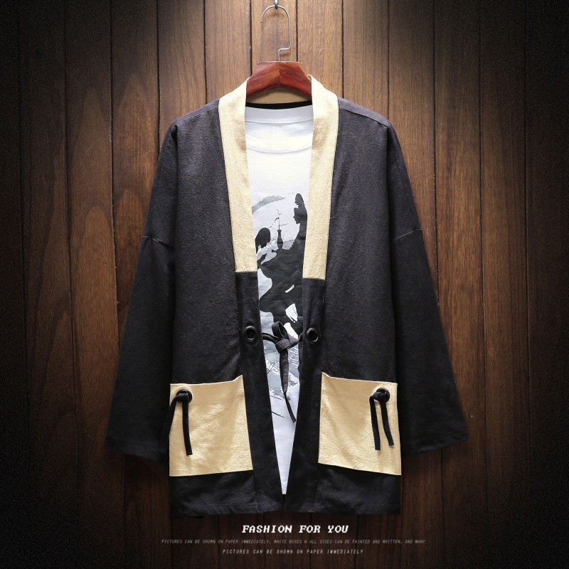 Áo Khoác Cardigan Vải Lanh Dáng Rộng Phối Nút Ba Màu Sắc Retro Trung Hoa Dành Cho Nam