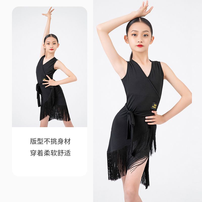 Đầm Khiêu Vũ Latin Không Tay Phối Tua Rua Thời Trang Dành Cho Bé Gái 3.24