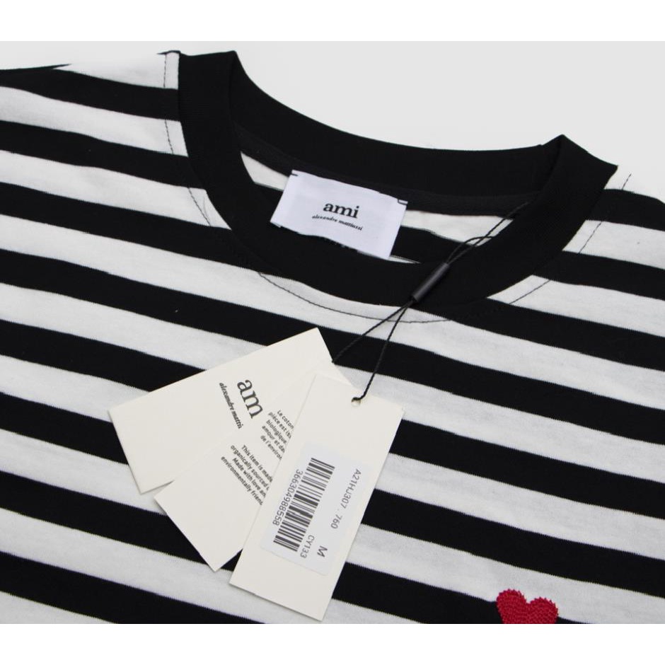 Áo Thun Cổ Tròn Kẻ Sọc Thêu Hình Trái Tim Phong Cách Mới Cho Nam Và Nữ