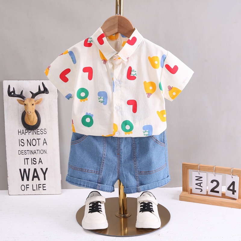 Áo Thun Ngắn Tay In Chữ + Quần short cotton Cho Bé Trai