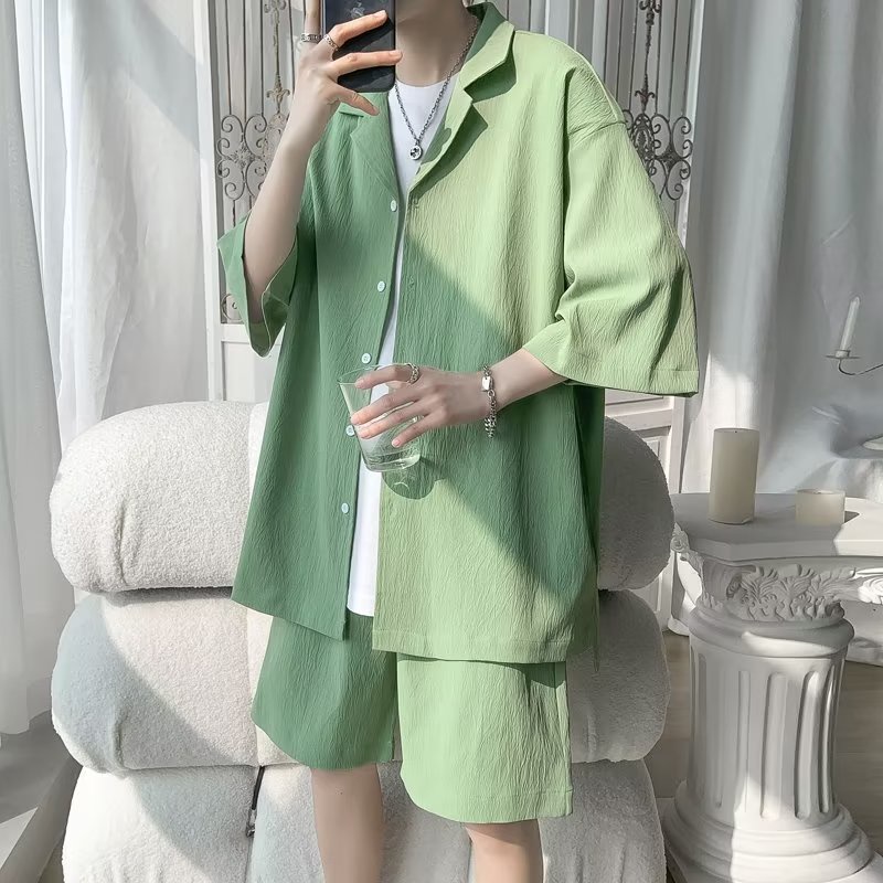 Bộ Đồ Thể Thao Hai Mảnh Áo Tay Lửng Phối Quần Short Màu Xanh Lá Bơ Thời Trang Mùa Hè Cho Nam Và Nữ m-2xl