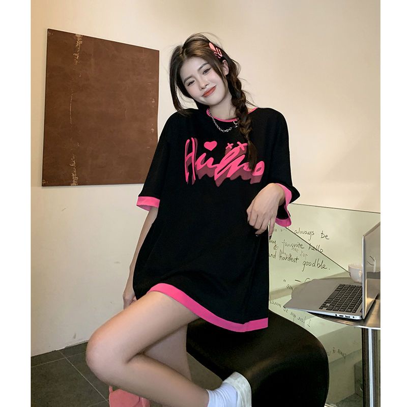 Áo Thun Cổ Tròn Dáng Rộng In Chữ Plus Size Thời Trang Mùa Hè Cho Nữ