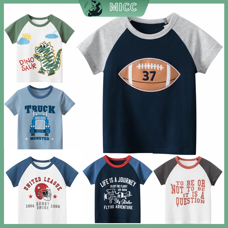 Áo Thun Cotton Tay Ngắn Thấm Hút Mồ Hôi Thoáng Khí Thời Trang Cho Bé Trai 1-9 Tuổi