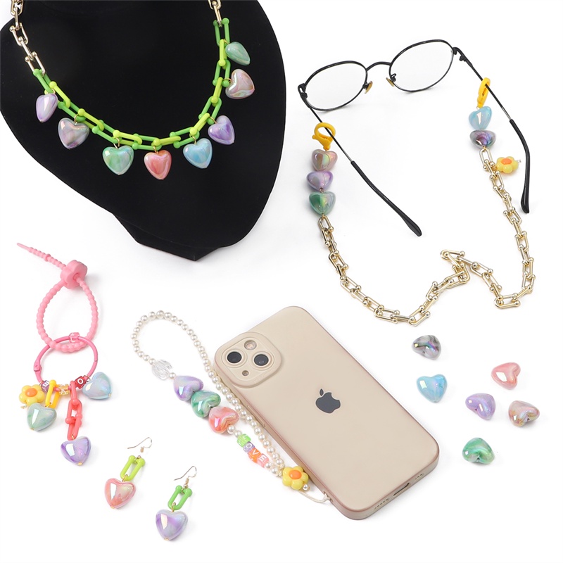 Chuỗi Hạt Hình Trái Tim Nhiều Màu Kích Thước 19X18mm Dùng Làm Trang Sức / Điện Thoại / Móc Khóa Diy