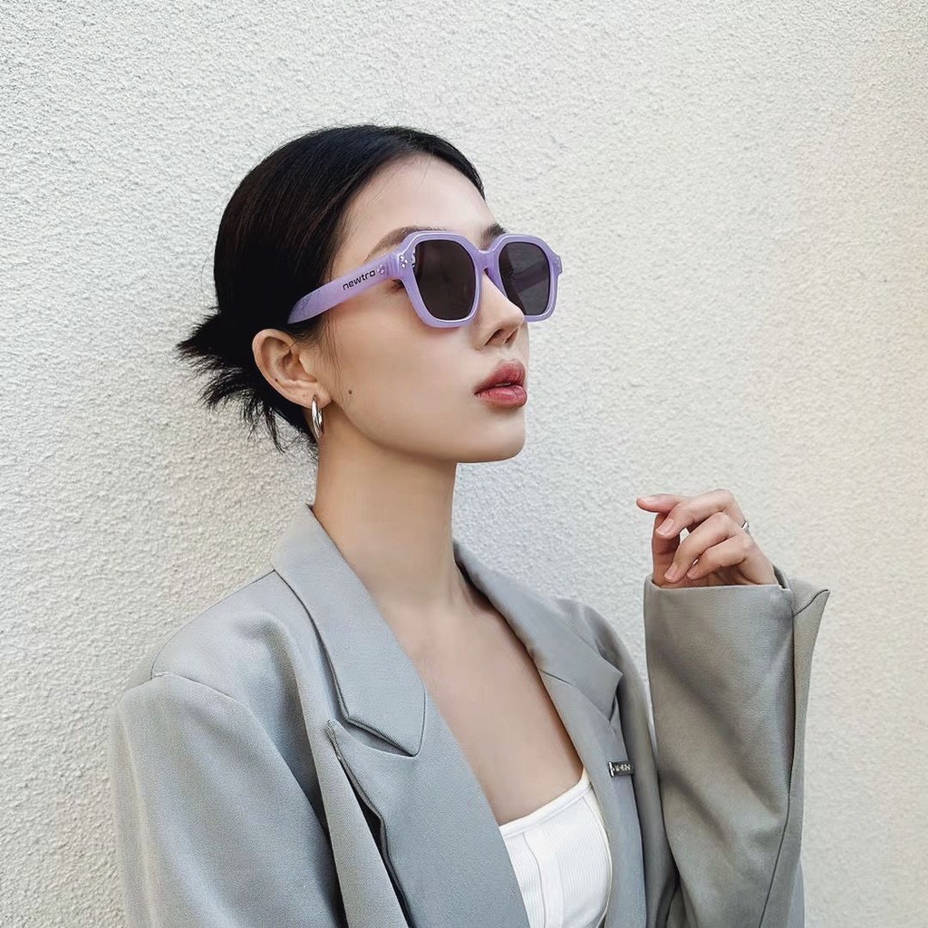 Kính Mát Tím Chống Tia UV400 Gọng Dày Phong Cách retro Nhật Bản