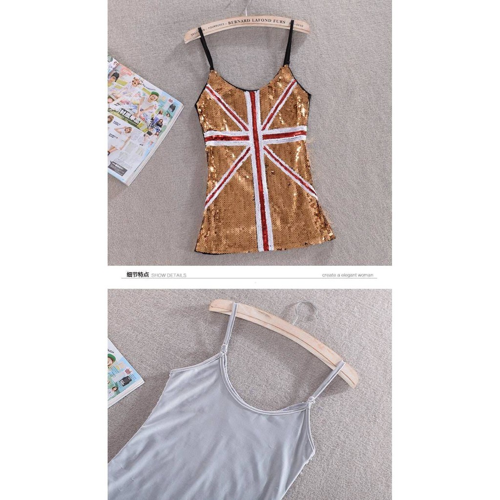 Áo Hai Dây Đính Kim Sa Lấp Lánh Phong Cách Hàn Quốc Dễ Thương Cho Nữ