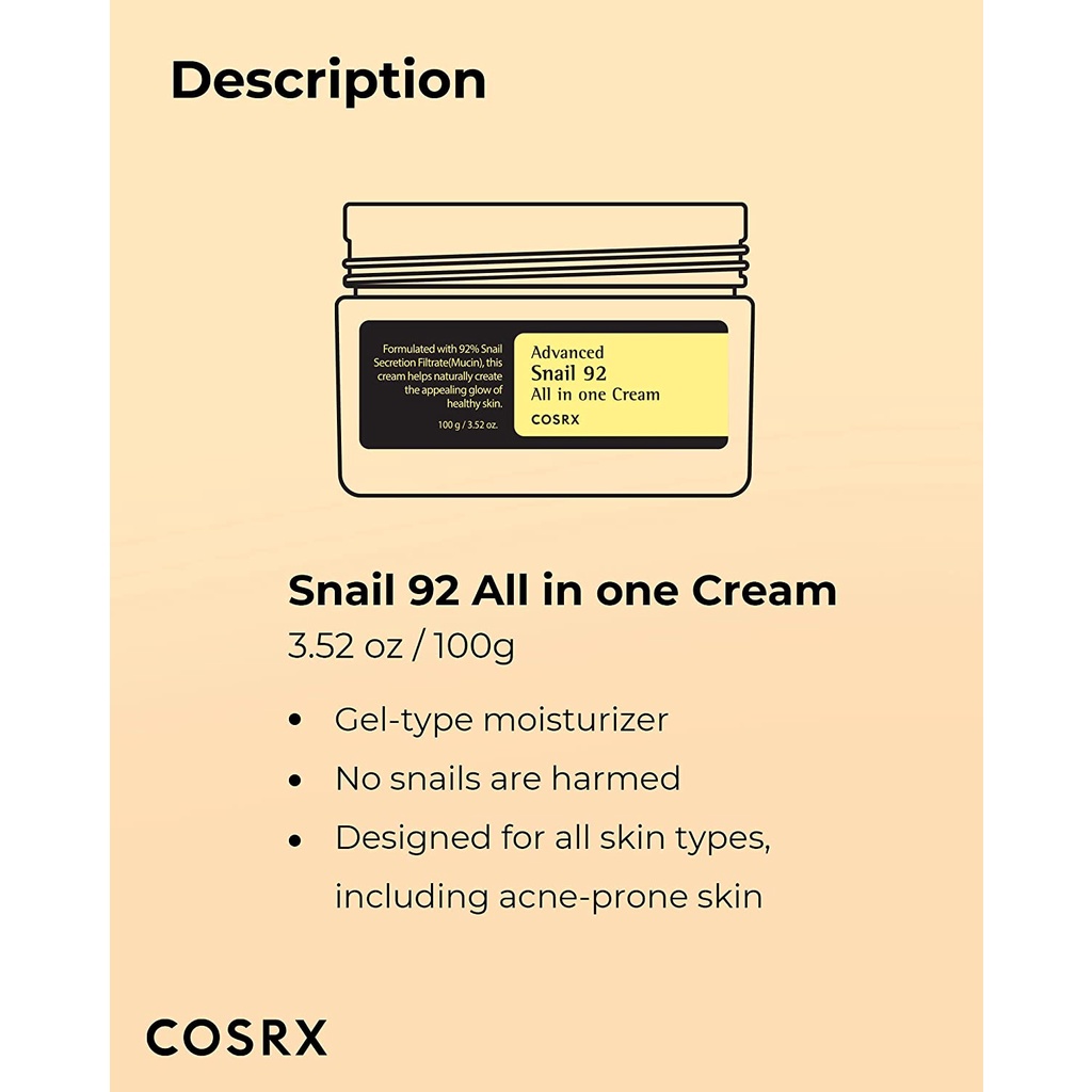 Kem Dưỡng Ốc Sên Cosrx Advanced Snail 92 All In One Cream 100ml