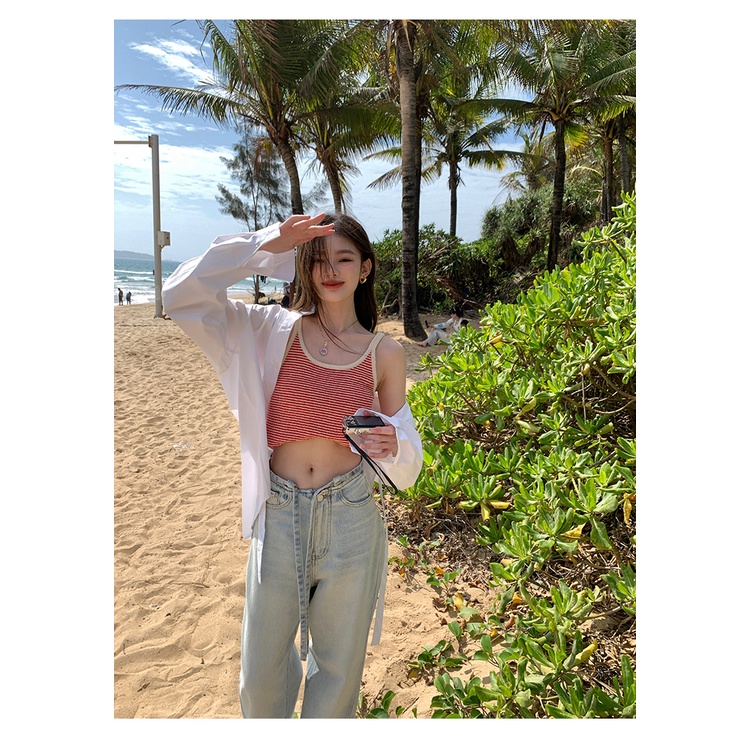 Áo Dệt Kim Sát Nách Kẻ Sọc Thời Trang Xuân Hè Cho Nữ