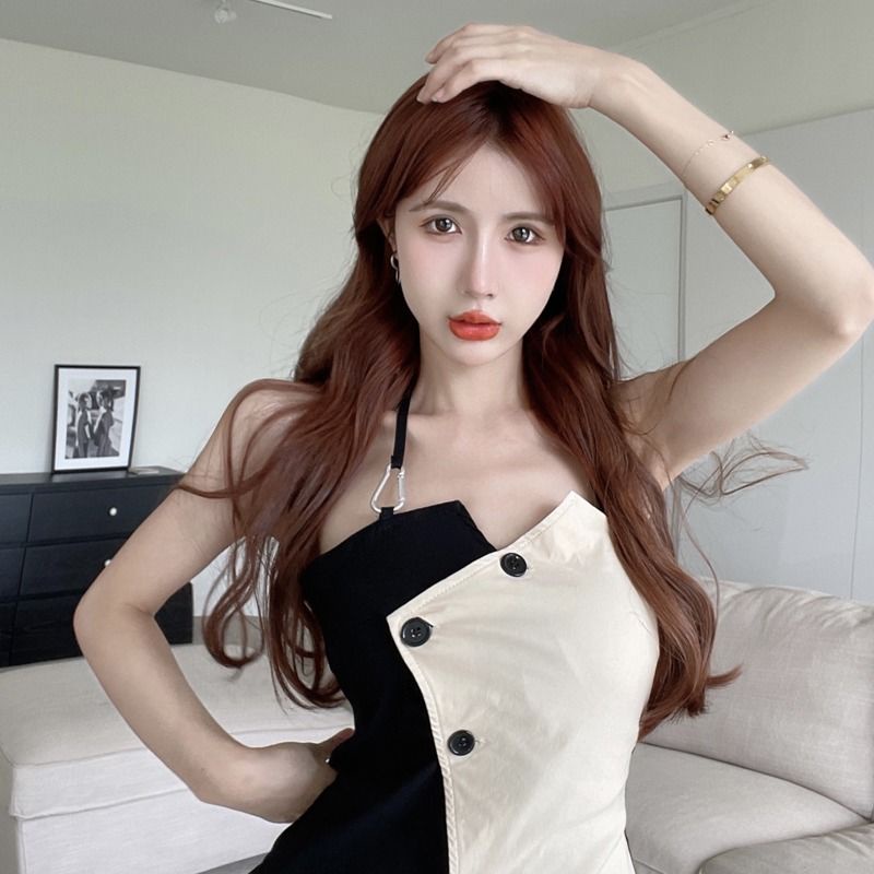 Đầm COZOKC không tay màu tương phản thời trang cho nữ