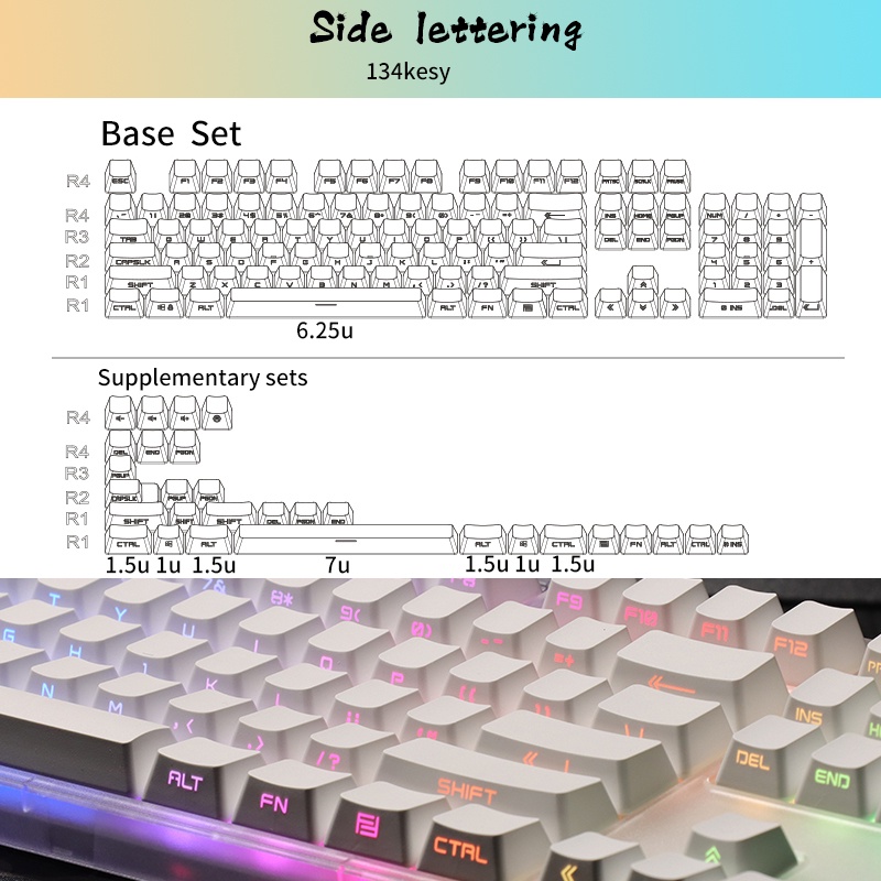 【JKDK】Pure white/black  keycaps side  font transmits light OEM profile PBT keycap set for mx switch keyboard