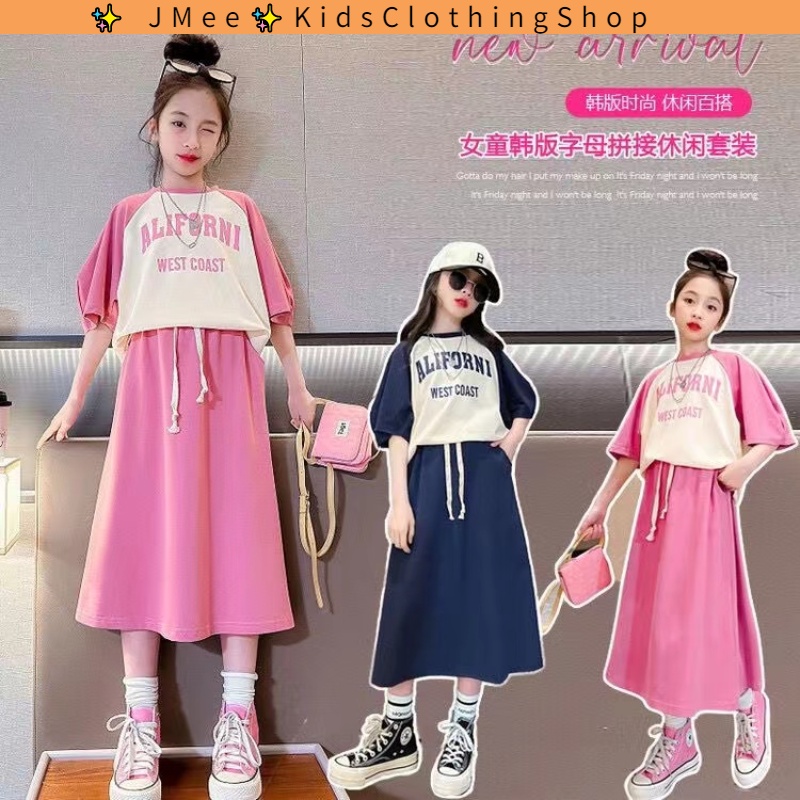 Set Áo Váy Mùa Hè 2023 Dáng Ngắn Cho Bé Gái 3-14 Tuổi