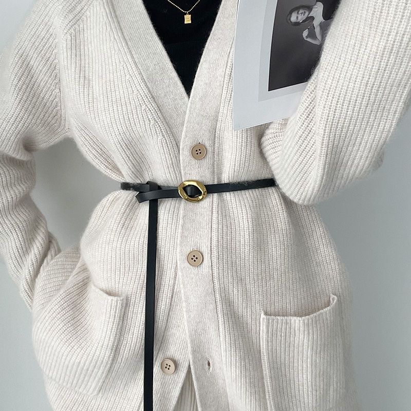 Thắt Lưng Mỏng Phối Dây Xích Phong Cách Cổ Điển Thời Trang Cho Nữ